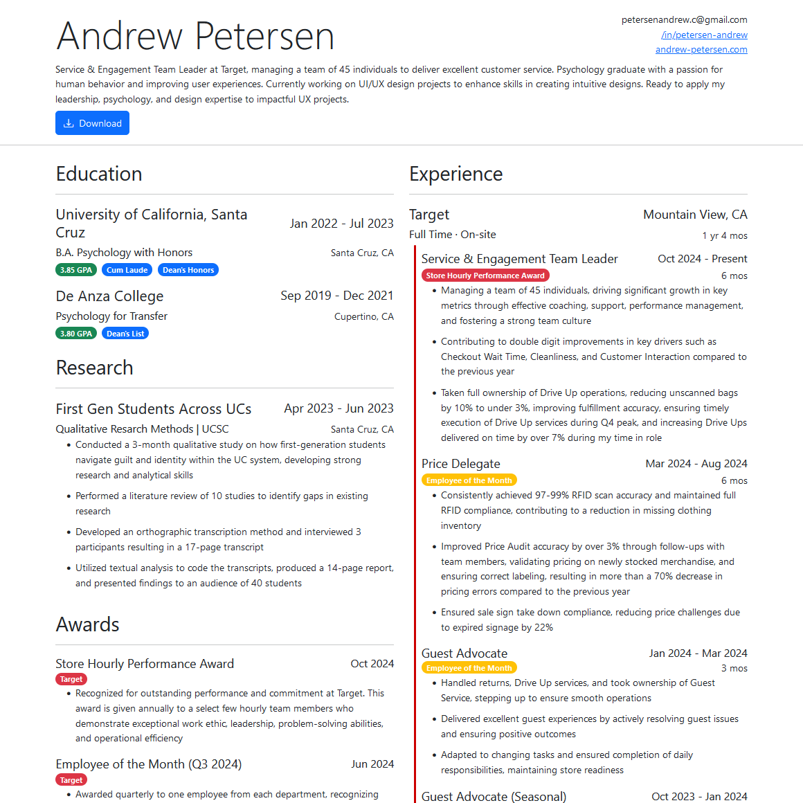 Web based resume