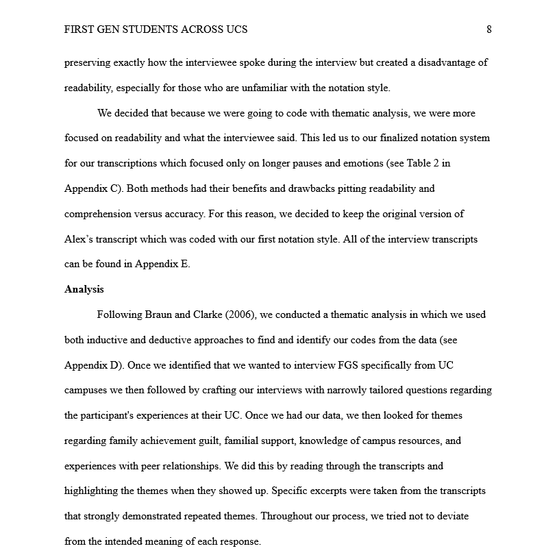 Snippet of writing about analysis from a research paper